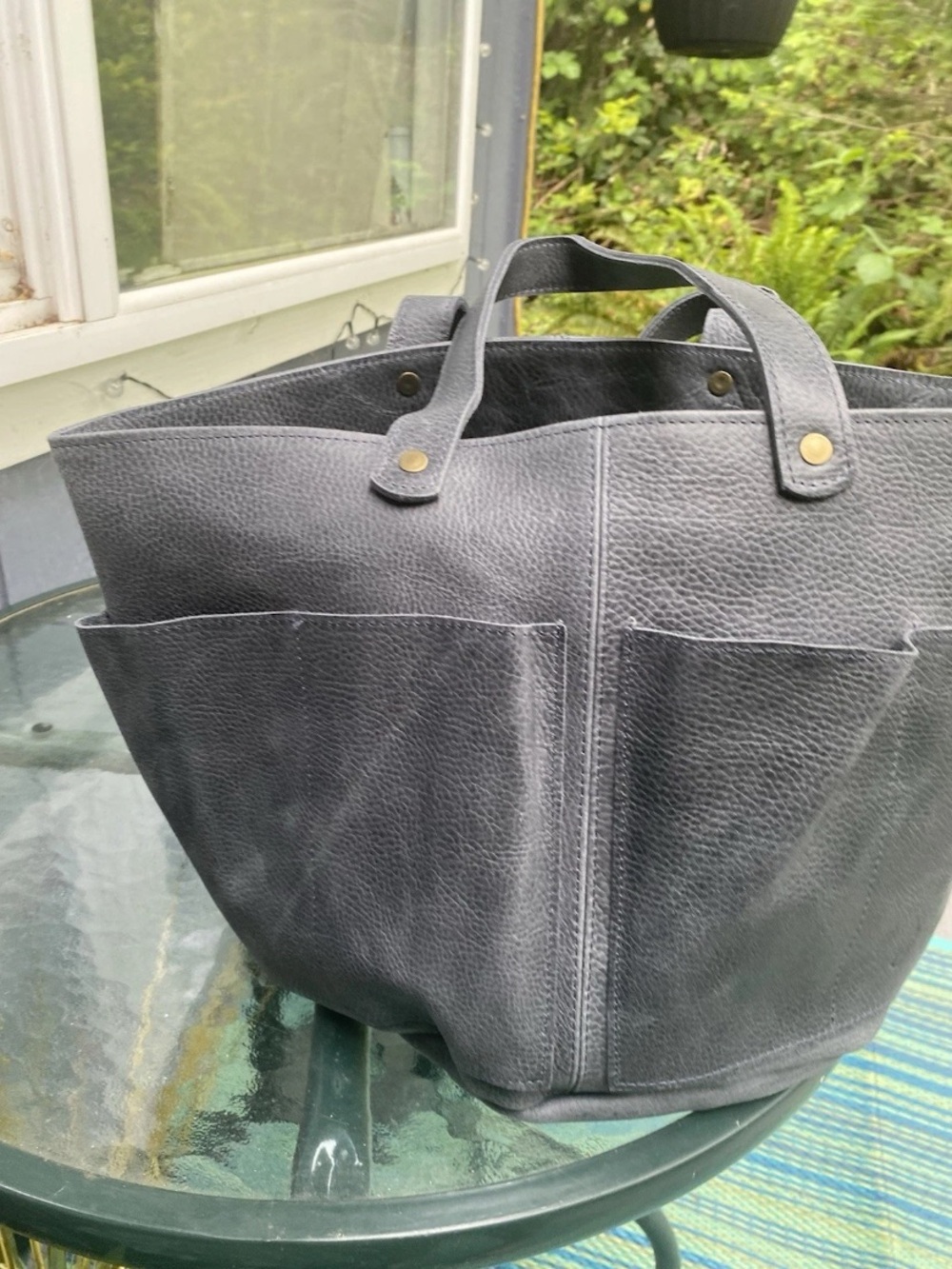 NWT Joji and Co Gardener Bucket Bag Knitting Project Bag Leather Gray - Picture 2 of 4